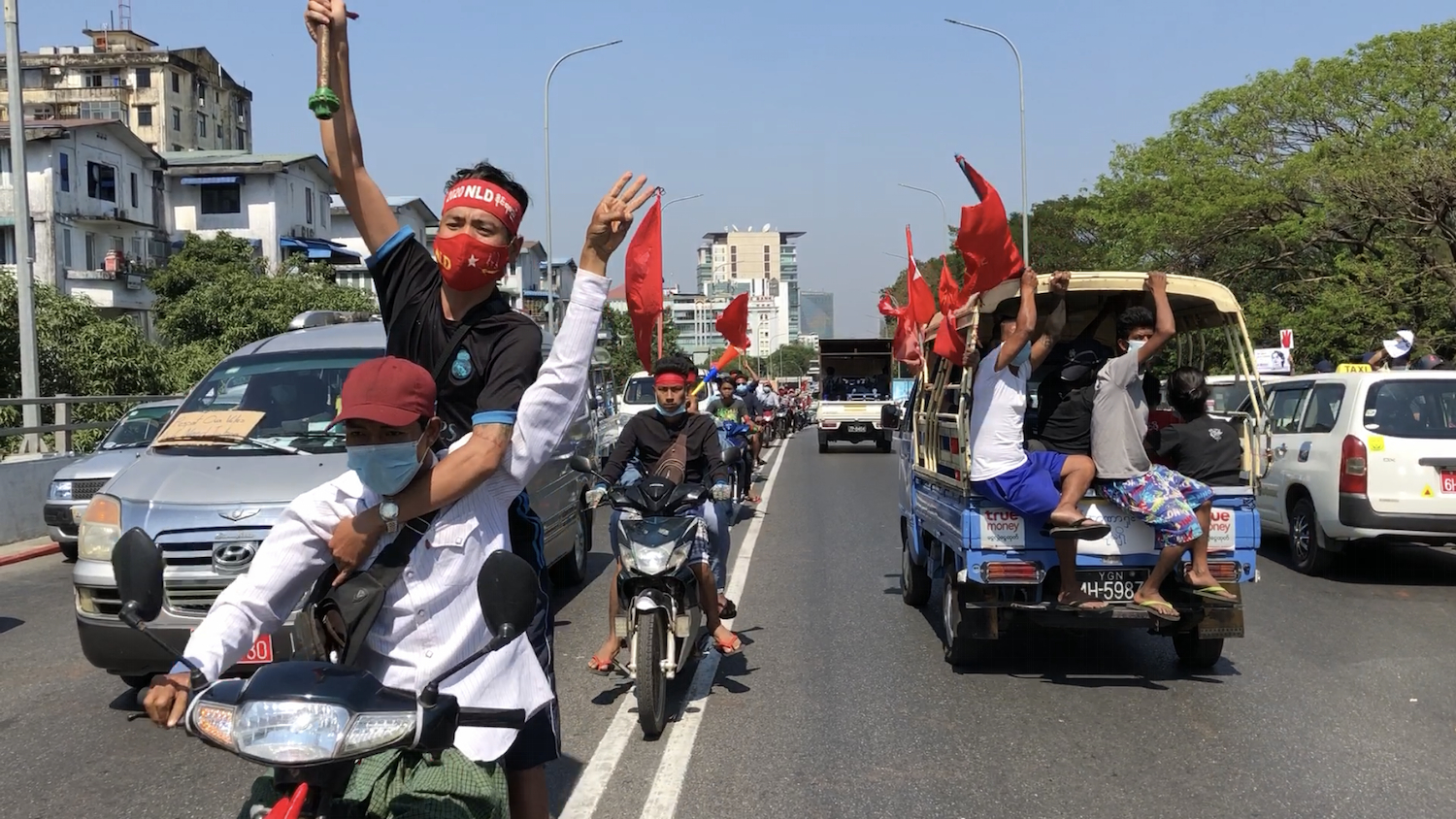 Myanmar Protesters On Cars And Bikes