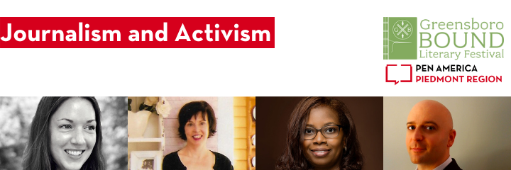 headshots of Tessie Castillo, Tara T. Green, Lynden Harris, and Joe Killian with the words: "Journalism and Activism"