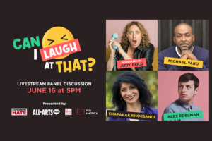Image for online event featuring four comedians