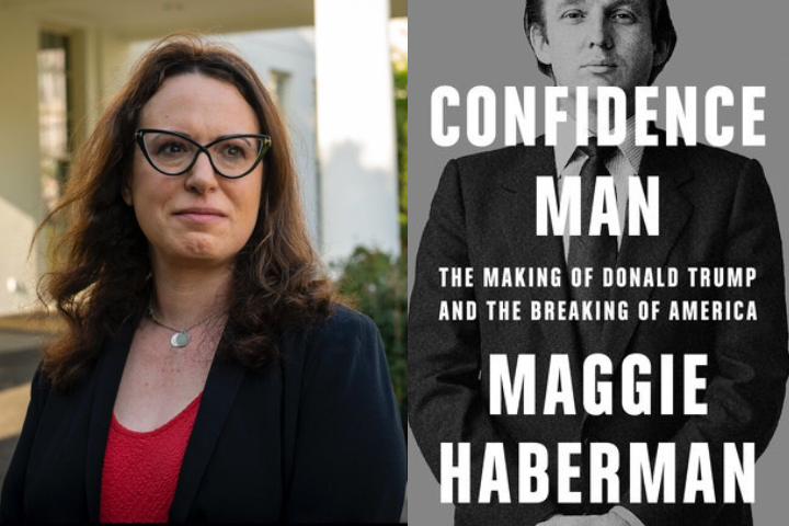 Maggie Haberman headshot and Confidence Man book cover