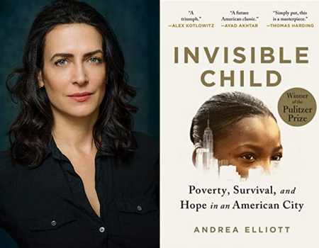 Andrea Elliott headshot and Invisible Child book cover