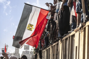 Egyptian flag flown at a protest