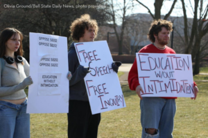 Students at Ball State University protest an institutional neutrality bill