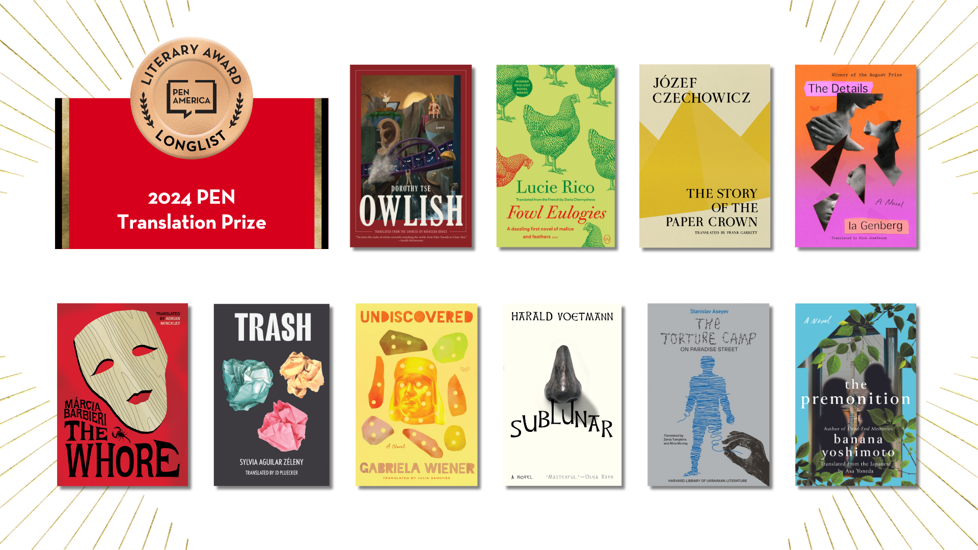 PEN Translation Prize 2024 longlist book covers