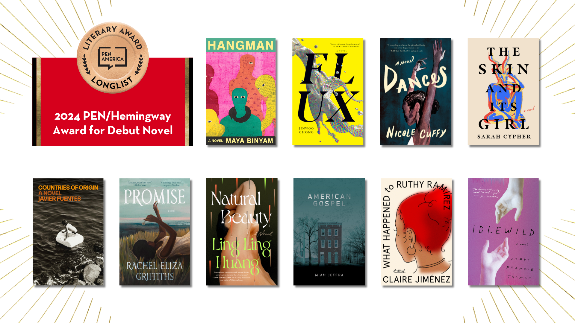 PEN_Hemingway Award for Debut Novel 2024 longlist book covers