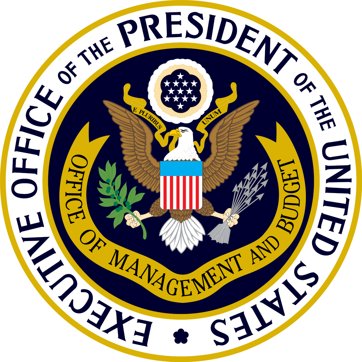 The official seal of the U.S. Executive Office of the President, Office of Management and Budget, featuring an eagle with a shield, arrows, olive branch, and a banner reading E Pluribus Unum in its beak.