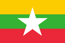 Flag of Myanmar with horizontal stripes of yellow, green, and red, and a large white five-pointed star centered in the middle.