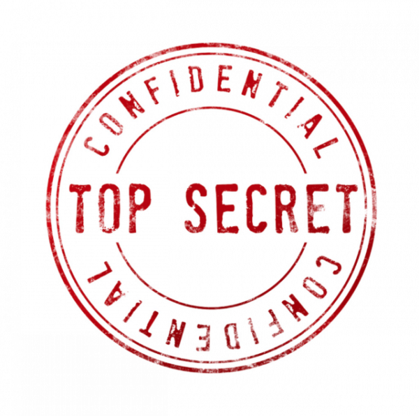 A red circular stamp with the words CONFIDENTIAL around the edge and TOP SECRET in bold letters across the center.