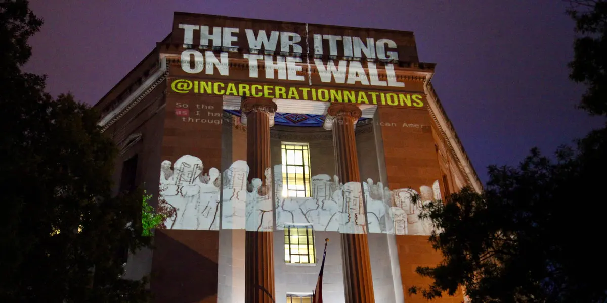 Graphic novel projection on the building