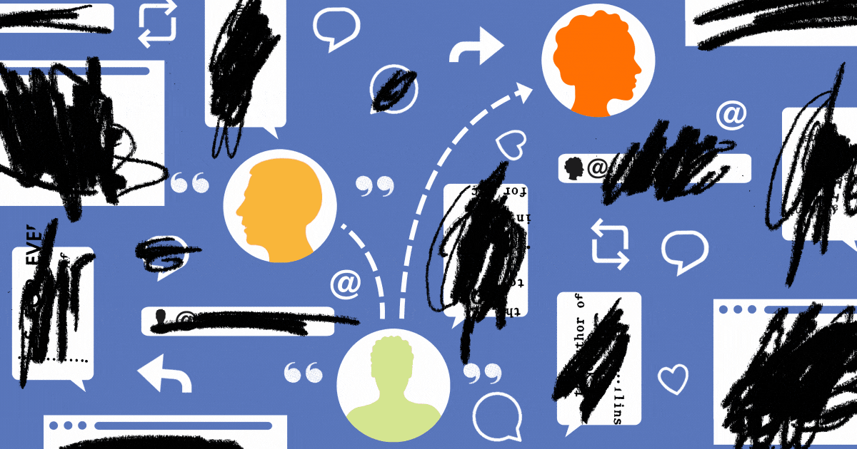 Diagram of person icons and crossed out messages pointing at each other