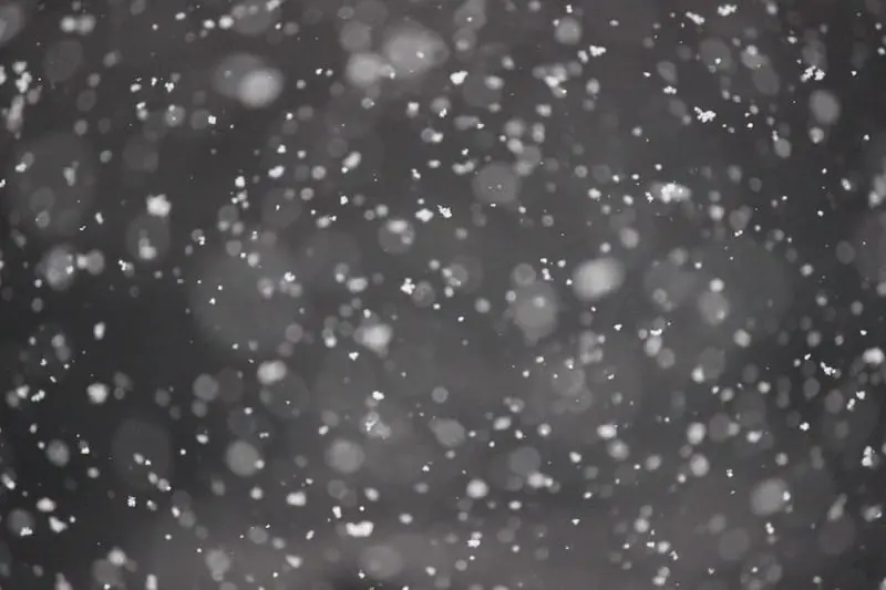 White snowflakes falling against a dark, blurred background, creating a soft and wintry atmosphere.
