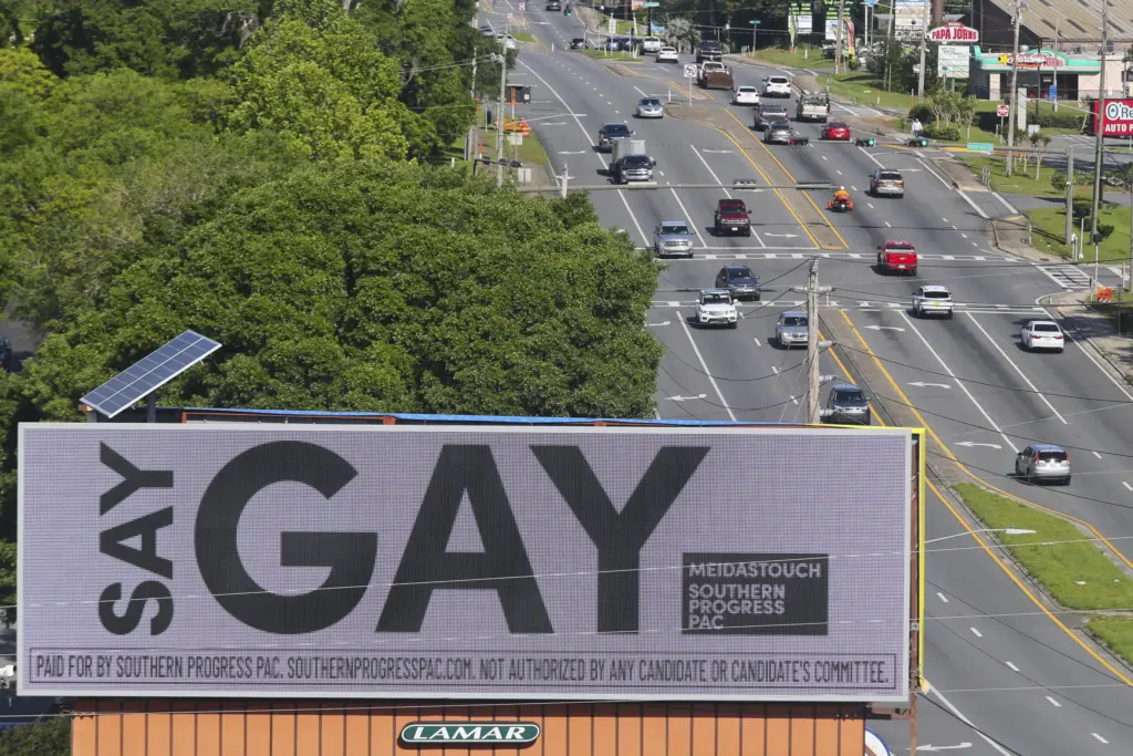 After Florida passed HB 1557, the "Don't Say Gay" bill, signs and billboards reading "Say Gay" cropped up across the state in protest.
