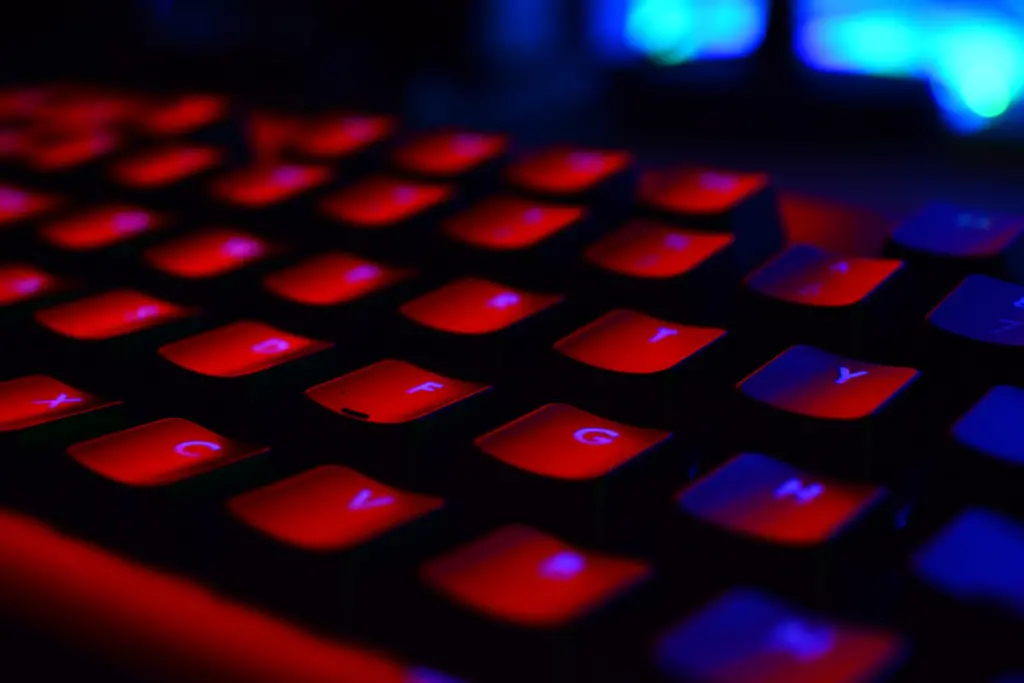 Keyboard lit with red and blue lights