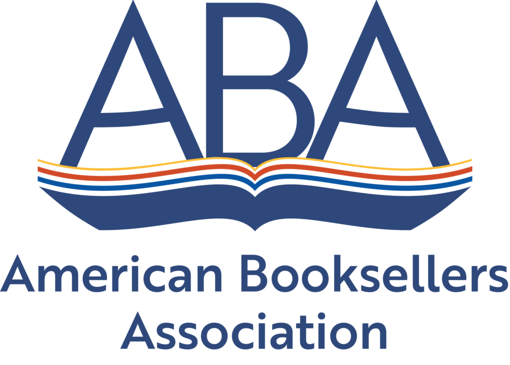 Logo of the American Booksellers Association, featuring ABA with a stylized open book below, accompanied by the full organization name.