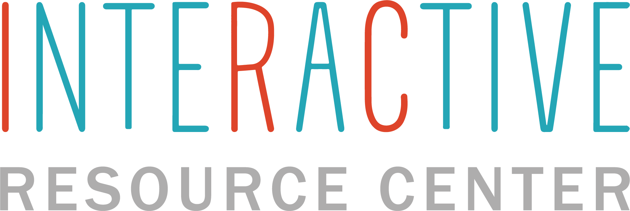 Text image displaying INTERACTIVE in large teal and red letters above RESOURCE CENTER in smaller gray letters.