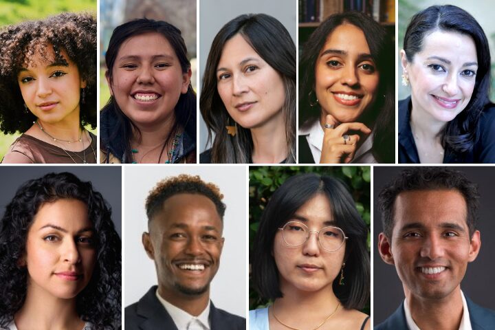 A collage of eight people with diverse backgrounds, genders, and hairstyles, smiling or looking thoughtfully at the camera, set against varied indoor and outdoor backgrounds.