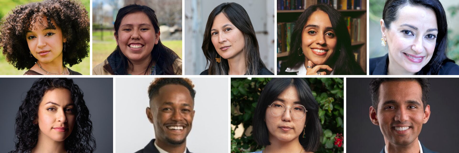 A grid of ten diverse people, each facing the camera and smiling or looking neutral, with different backgrounds and lighting.