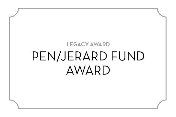 A white card with decorative corners displays the text LEGACY AWARD above the bold title PEN/JERARD FUND AWARD.