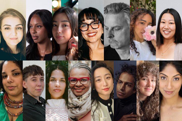 A collage of fifteen diverse people, each facing the camera and smiling or looking thoughtful, set against varying backgrounds.