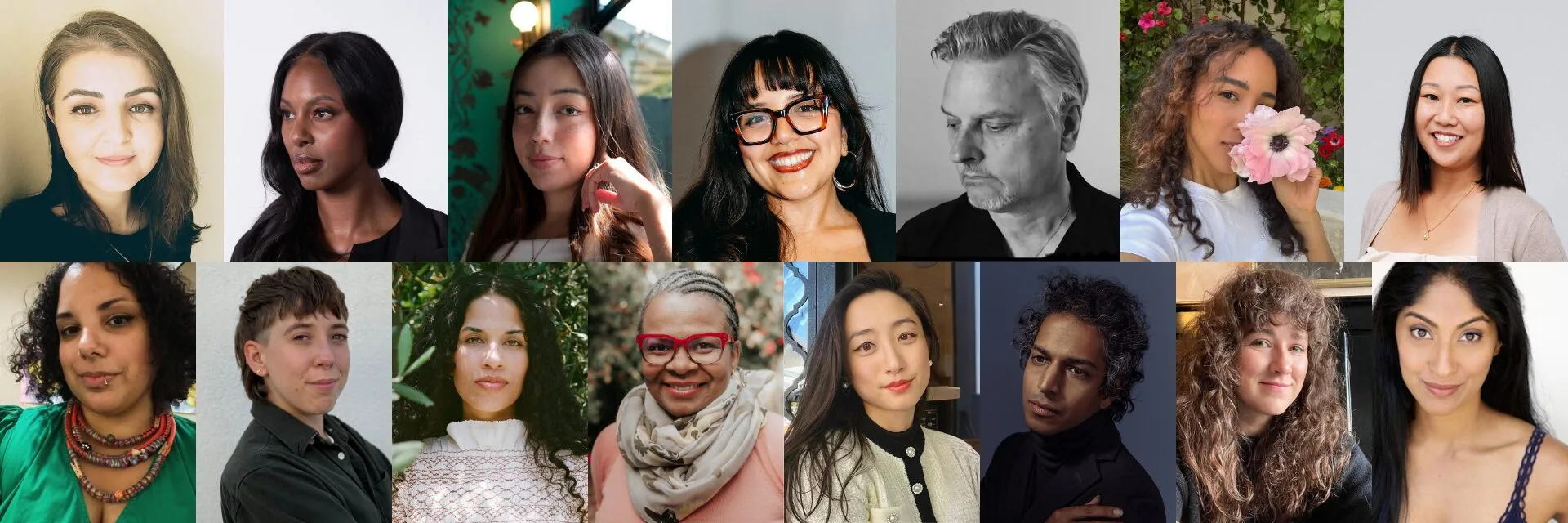 A collage of fifteen diverse people, each posing for individual portraits, with varied expressions and backgrounds. Some are smiling, while others have neutral expressions, showcasing a mix of styles and settings.