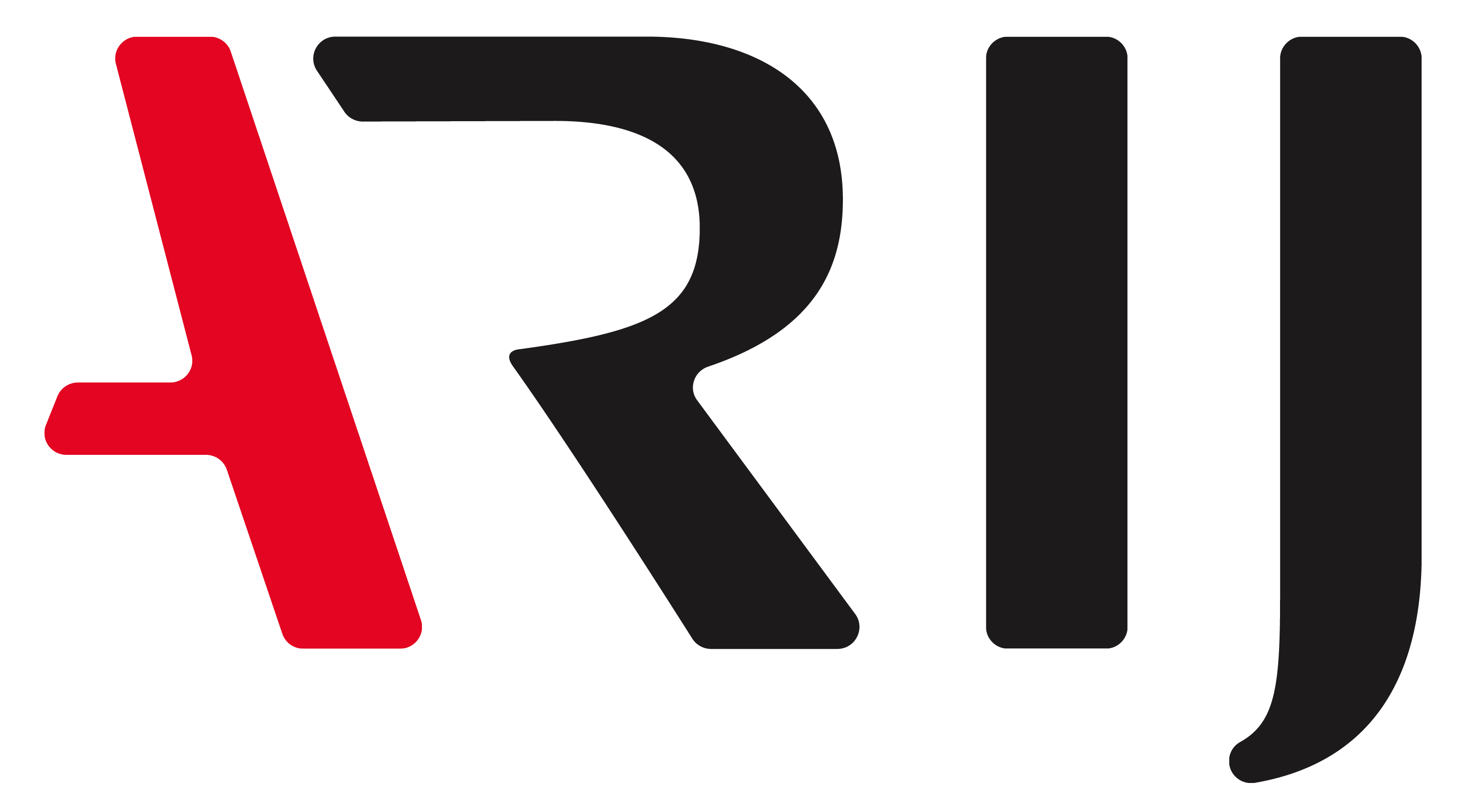 Bold letters spelling ARIJ on a white background; the A is red, while R, I, and J are black. The font is modern and sans-serif, with smooth, rounded edges.