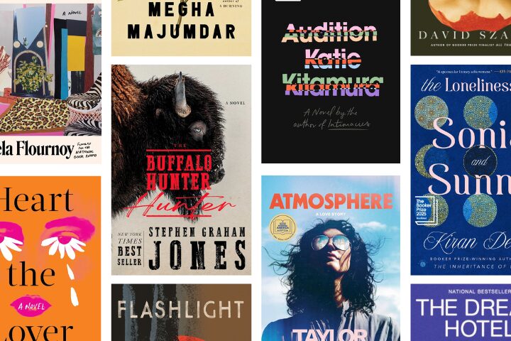 A collage of colorful book covers arranged in a grid, featuring titles and authors in various fonts and styles, including vibrant abstract and photographic designs.