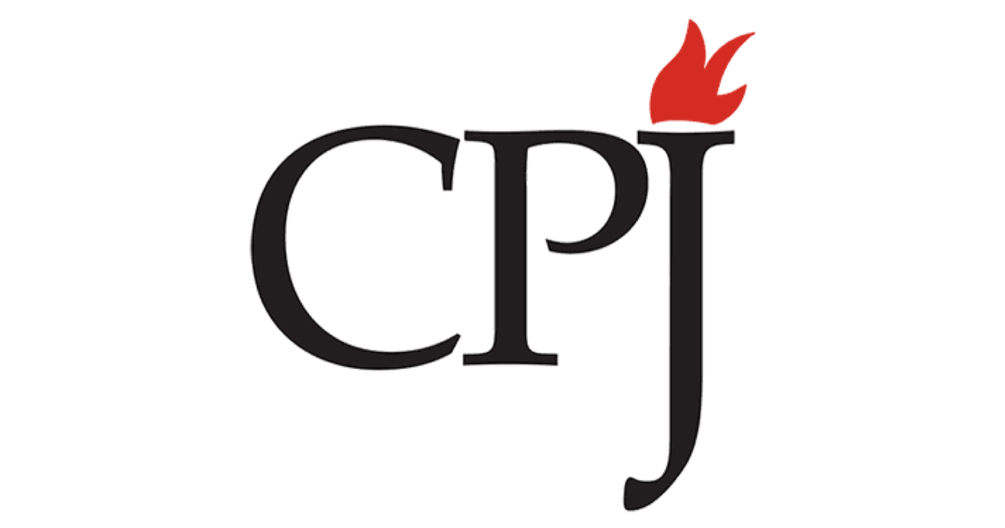 The image shows the letters CPJ in black, with a red flame on top of the letter J.