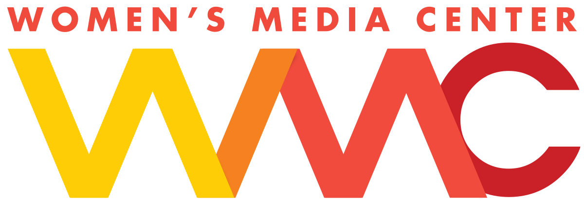Logo for Womens Media Center featuring large overlapping yellow, orange, and red letters WMC below the words WOMENS MEDIA CENTER in uppercase red letters on a white background.